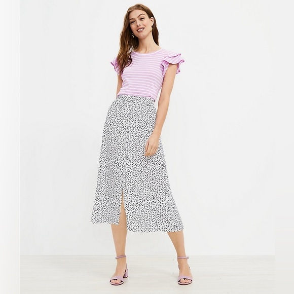 LOFT White and Black Floral Button Pull On Midi Skirt Size Medium NWT BRAND NEW - Picture 4 of 14